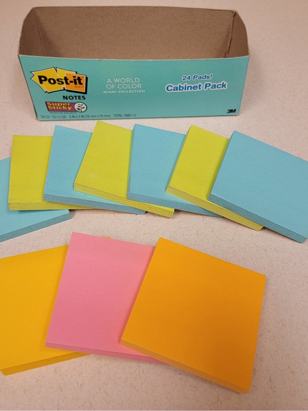 10-Count Super Sticky Post-it Notes in Blue, Lime Green, Pink, and Orange